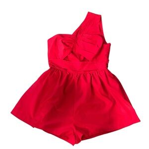 Red Summer Spring One Shoulder Cut Out Romper with Pockets Size Medium